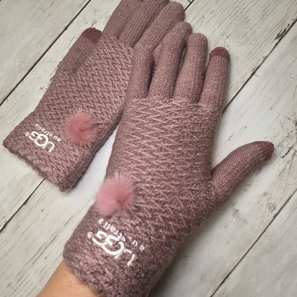 UGG Mauve Women's Gloves with Pom Poms - Picture 4 of 5